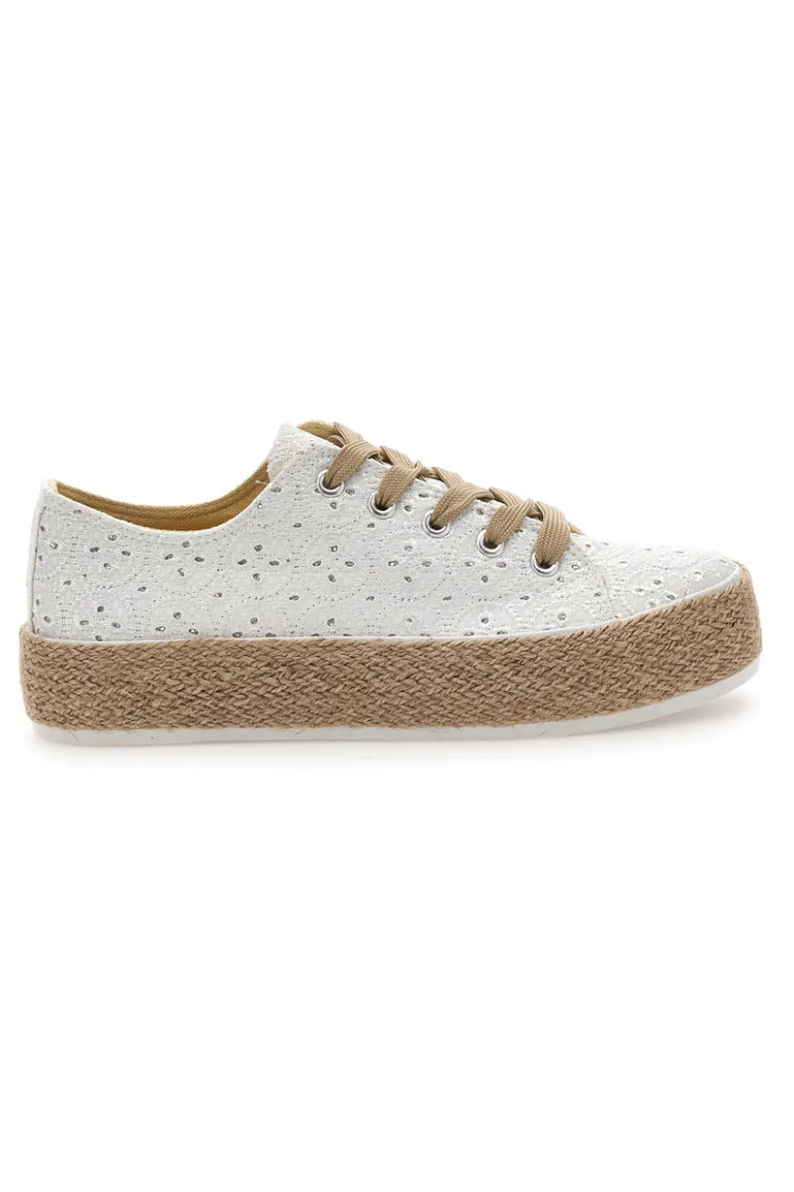 Sneakers bianche in crochet con suola in corda Energy E126