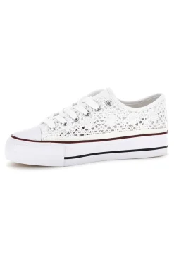 Sneakers bianche in tela con trama ricamata traforata con lacci 2T2L 8013
