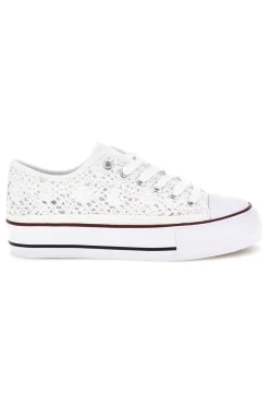 Sneakers bianche in tela con trama ricamata traforata con lacci 2T2L 8013