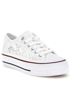 Sneakers bianche in tela con trama ricamata traforata con lacci 2T2L 8013