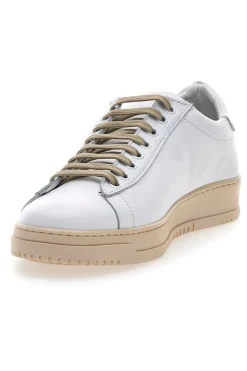 Sneakers bianche in vera pelle con inserti beige PTR 3000