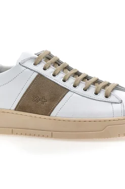 Sneakers bianche in vera pelle con inserti beige PTR 3000