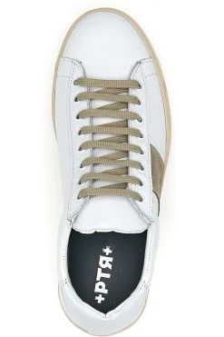 Sneakers bianche in vera pelle con inserti beige PTR 3000