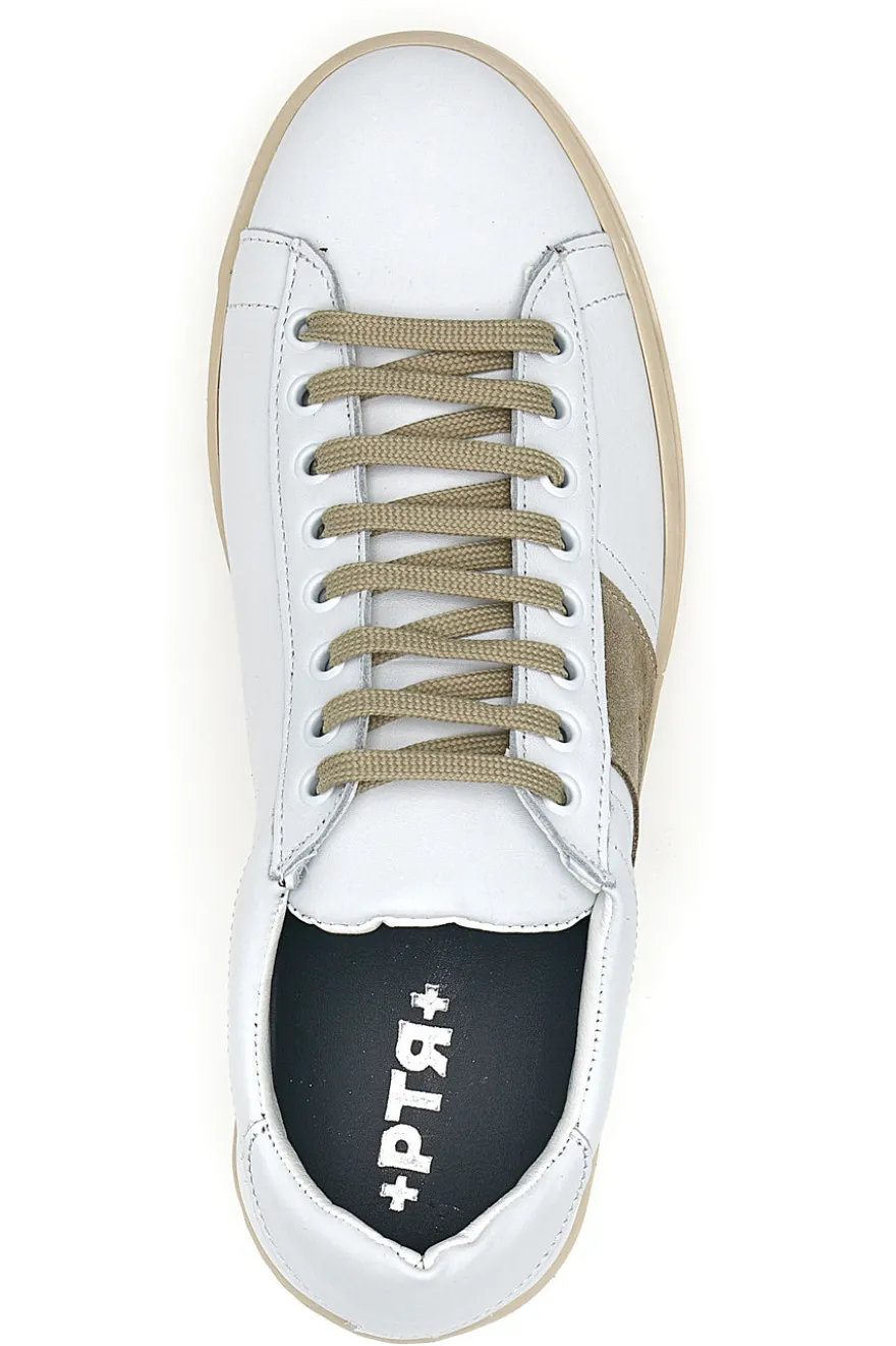 Sneakers bianche in vera pelle con inserti beige PTR 3000