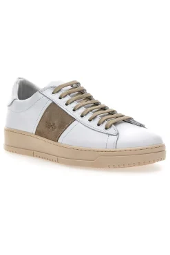 Sneakers bianche in vera pelle con inserti beige PTR 3000