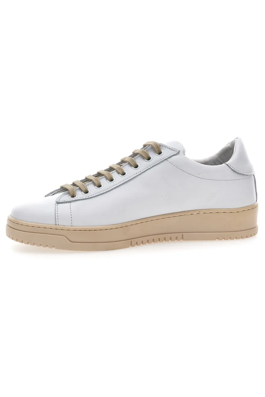 Sneakers bianche in vera pelle con inserti beige PTR 3000