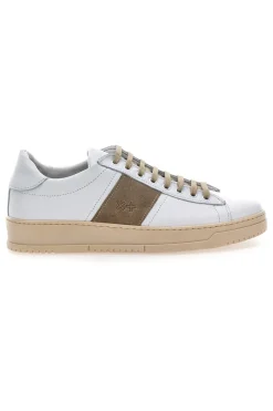 Sneakers bianche in vera pelle con inserti beige PTR 3000