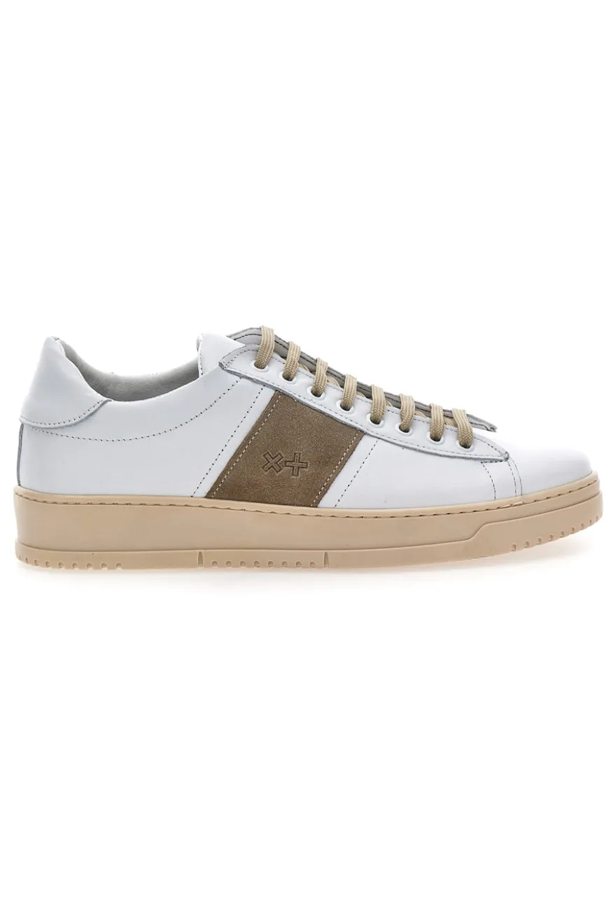 Sneakers bianche in vera pelle con inserti beige PTR 3000
