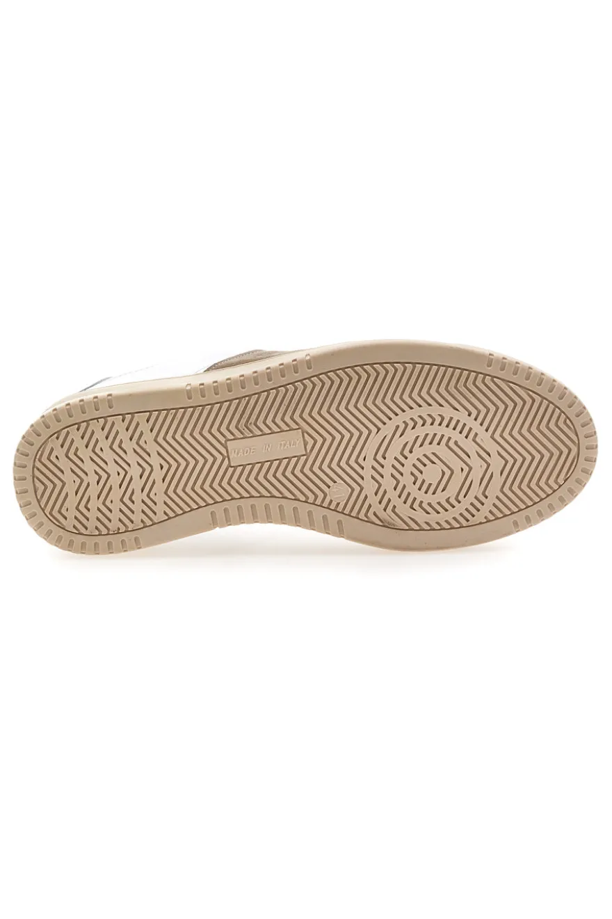Sneakers bianche in vera pelle con inserti beige PTR 3000