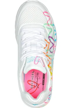 Sneakers bianche multicolor con cuori UNO Lite Spread the Love Skechers