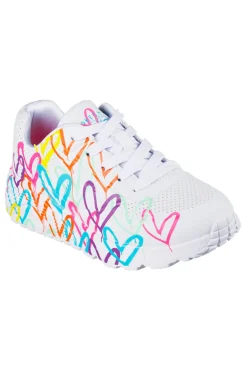 Sneakers bianche multicolor con cuori UNO Lite Spread the Love Skechers
