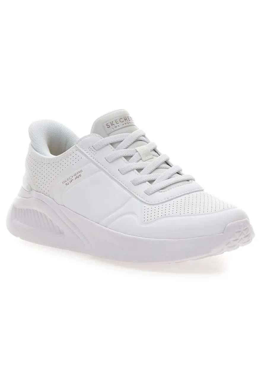 Sneakers bianche slip-ins con platform e memory foam Skechers Uno Lite Floating Steps