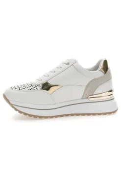 Sneakers bianche traforate con dettagli oro e zeppa Inblu 478IN