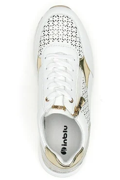 Sneakers bianche traforate con dettagli oro e zeppa Inblu 478IN