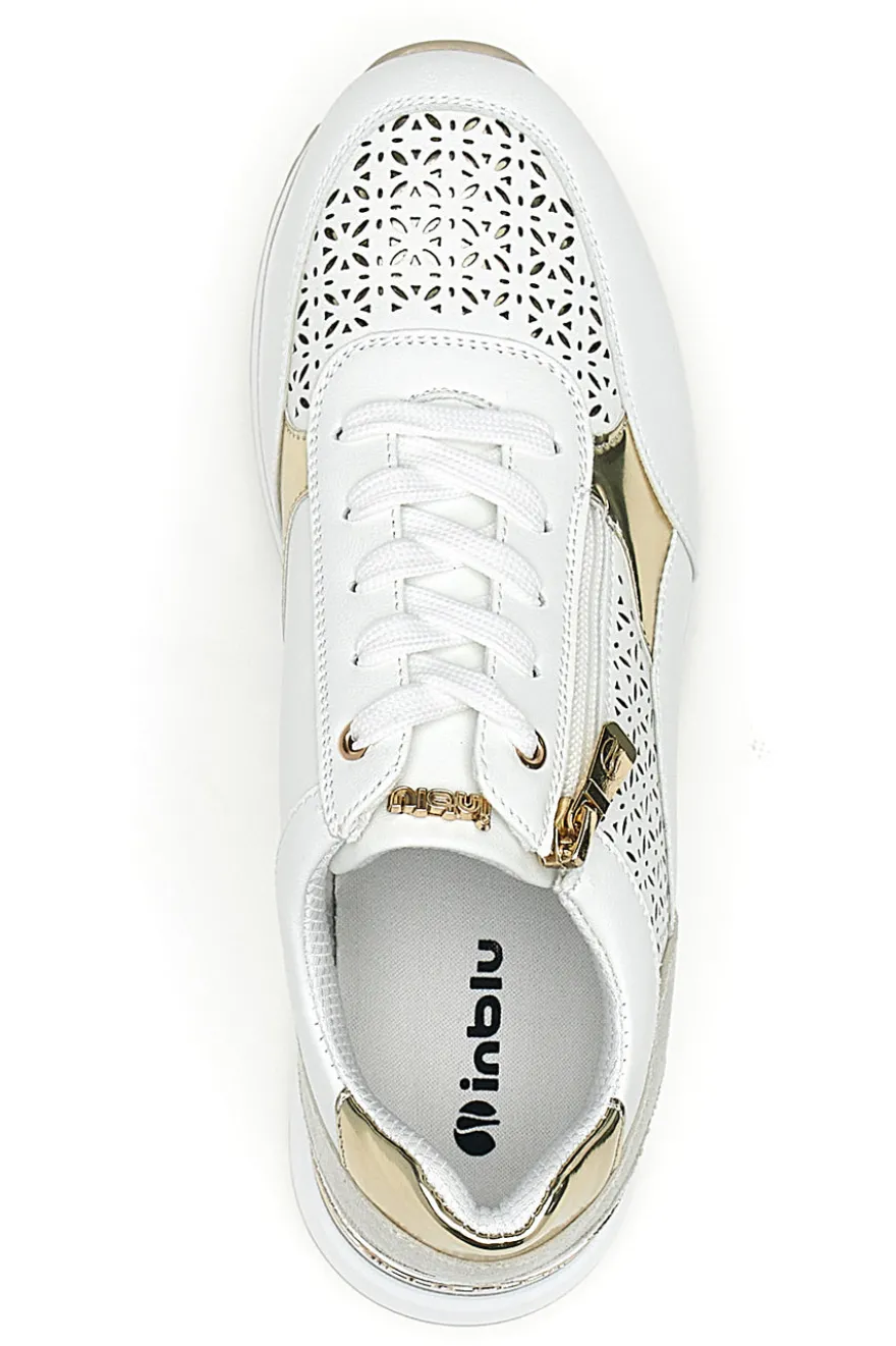 Sneakers bianche traforate con dettagli oro e zeppa Inblu 478IN