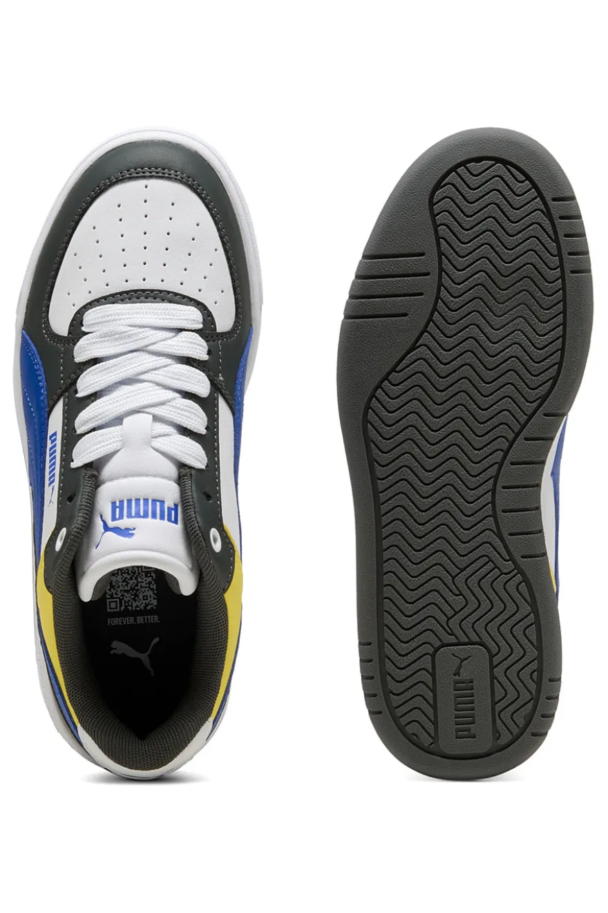 Sneakers bianche verdi blu e gialle stile court Puma Caven III Block Jr