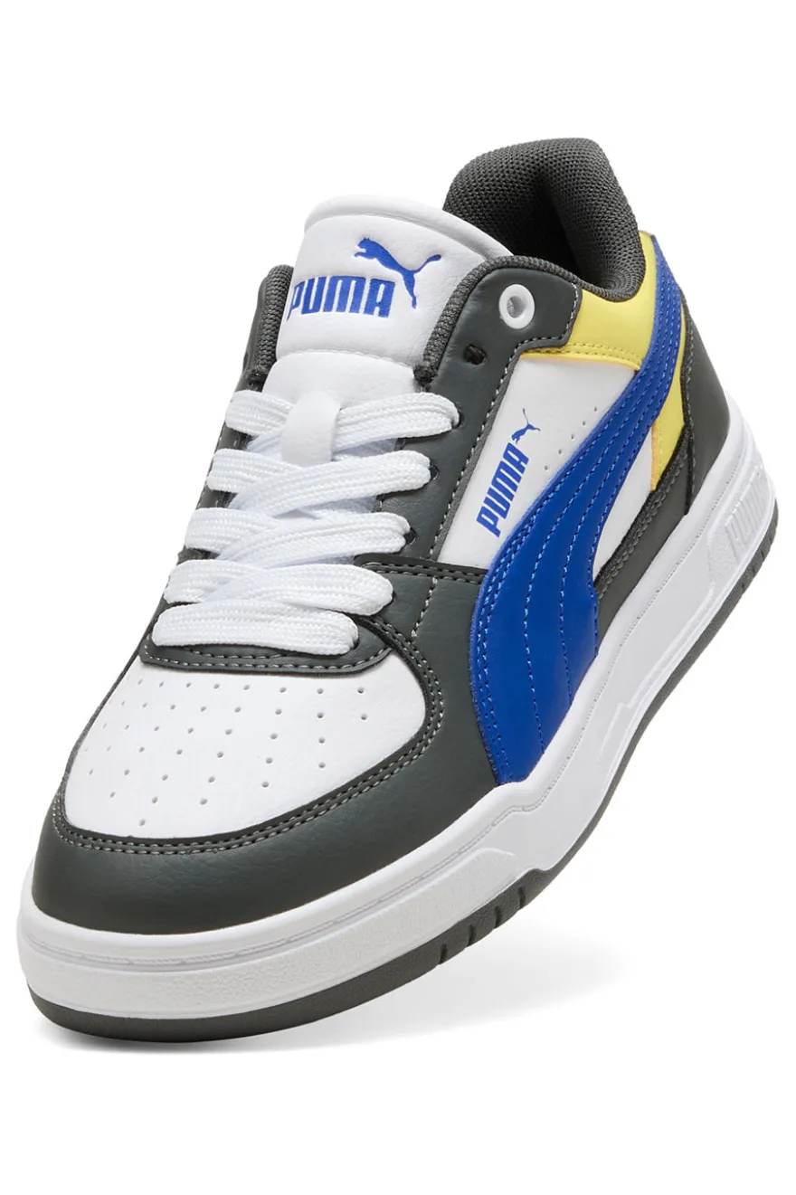 Sneakers bianche verdi blu e gialle stile court Puma Caven III Block Jr