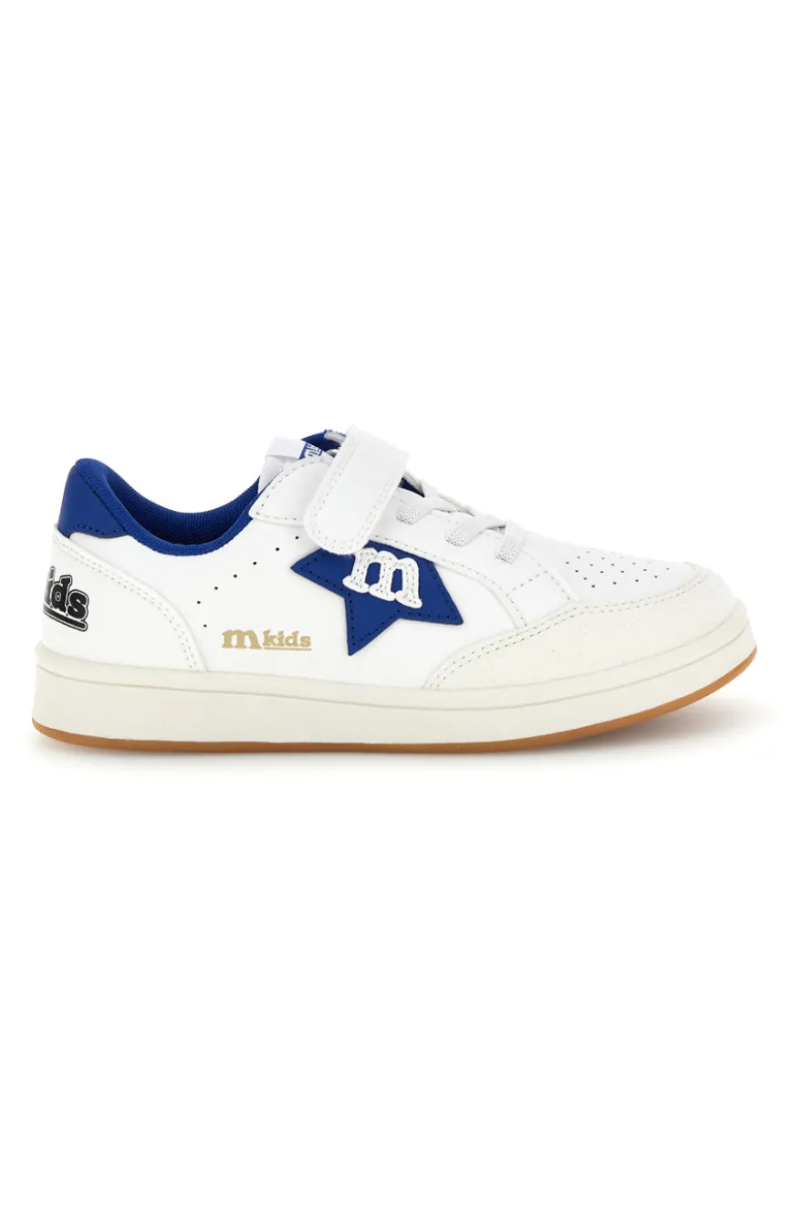 Sneakers bianco con strappi e inserti blu Mkids MJ6006