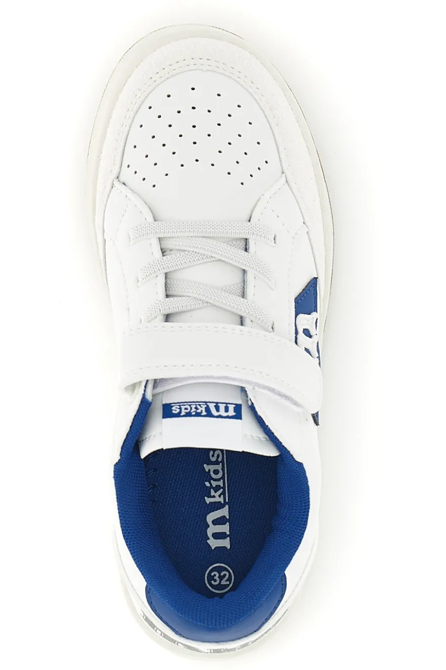 Sneakers bianco con strappi e inserti blu Mkids MJ6006