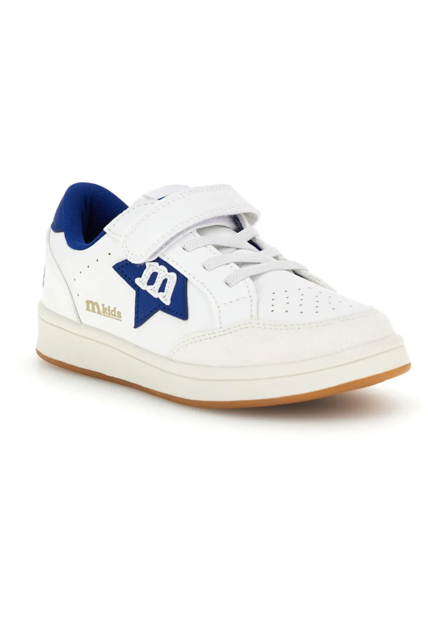 Sneakers bianco con strappi e inserti blu Mkids MJ6006