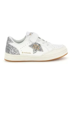 Sneakers bianco con strappi e inserti glitter Mkids MJ6005