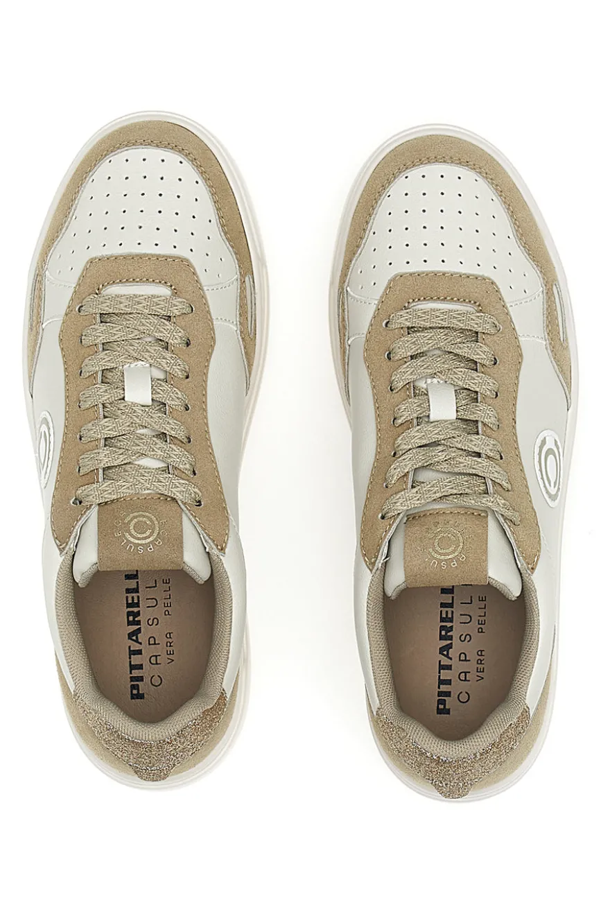 Sneakers Bianco e Beige platform in pelle Pittarello capsule Casey