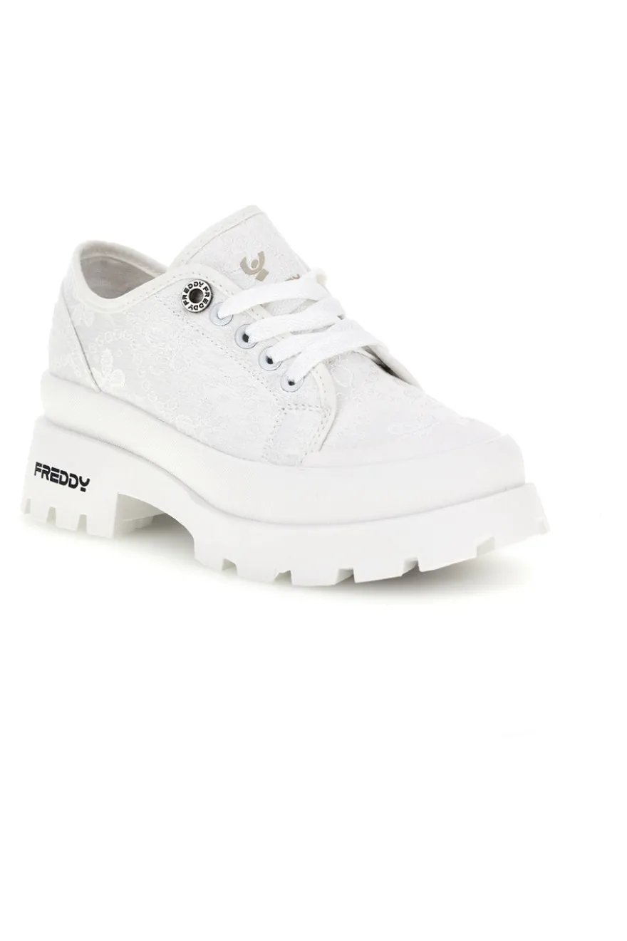 Sneakers bianco platform suoletta estraibile tomaia ricamata Freddy S2617FY7690
