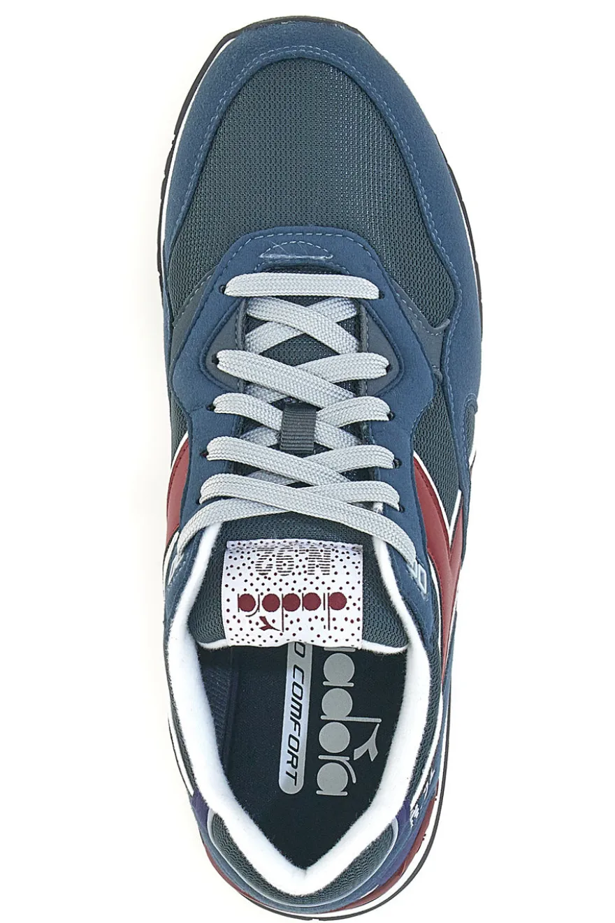 Sneakers blu con dettagli bordeaux e suola retro running Diadora N 92