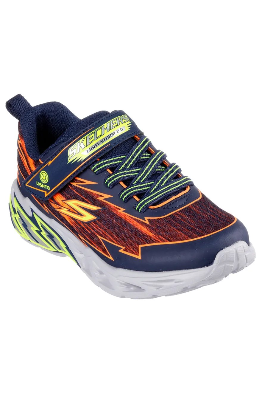 Sneakers blu con luci e dettagli arancioni Skechers Light Storm 2.0 Bolt-Brights