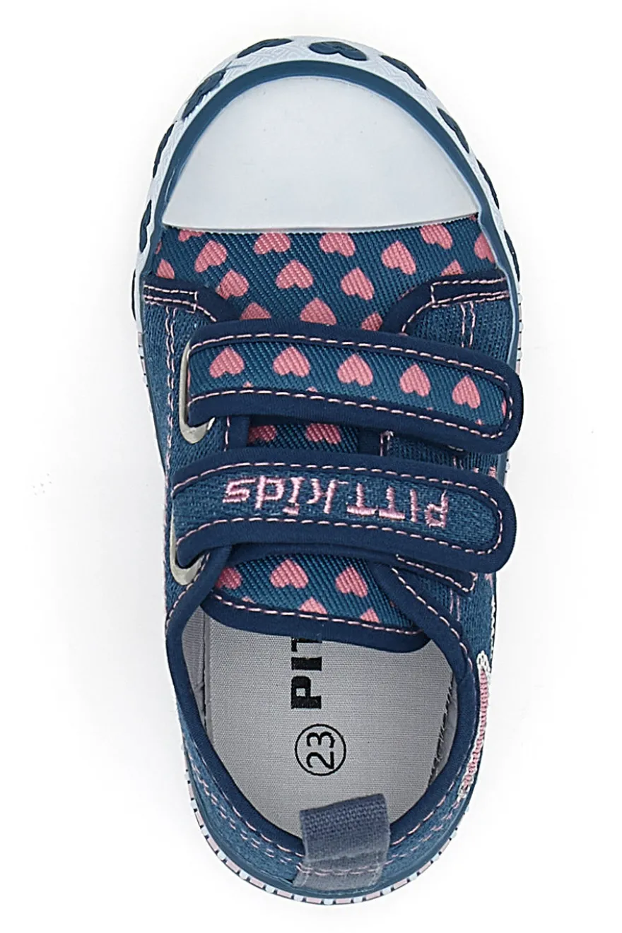 Sneakers blu denim con cuori e scritte a strappo PITT KIDS 224275