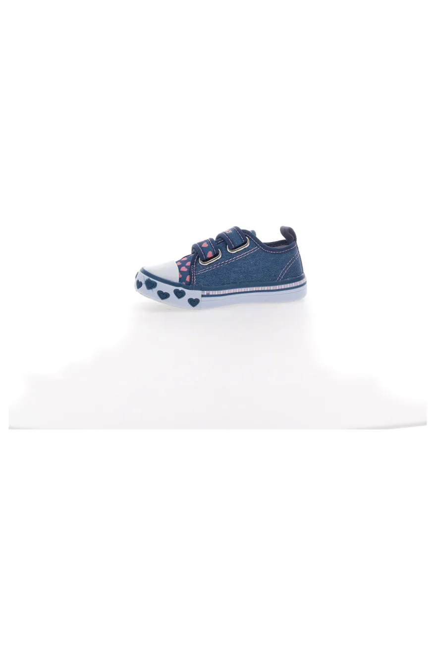Sneakers blu denim con cuori e scritte a strappo PITT KIDS 224275