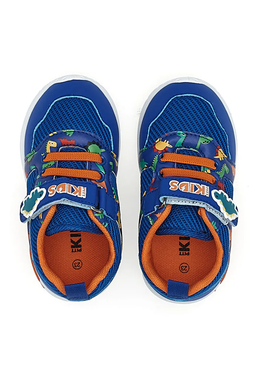 Sneakers blu e arancioni fantasia dinosauri primi passi Pitt kids PK2380A