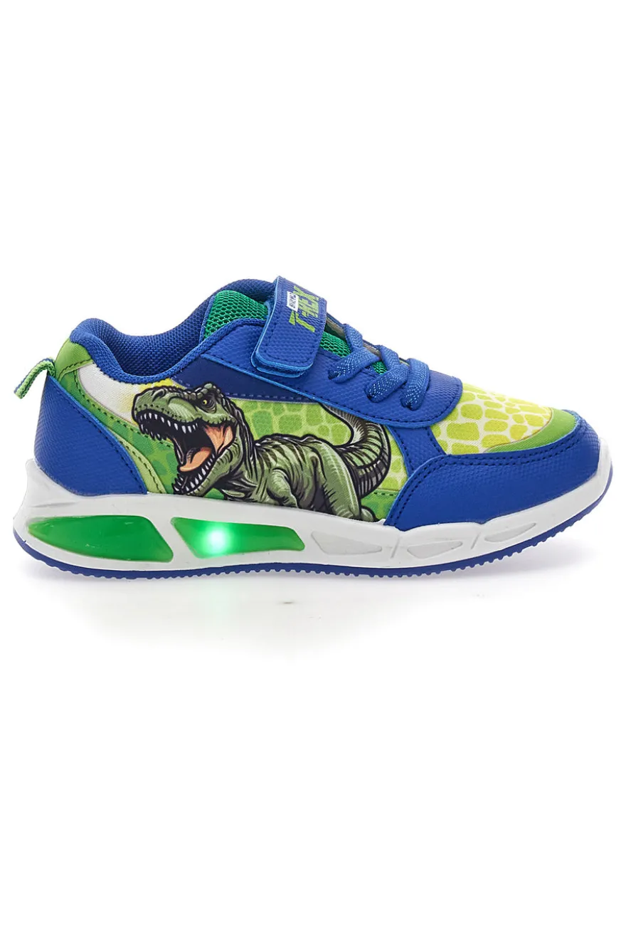 Sneakers Blu e Verdi con Luci e Velcro DINOSAURO S8020112T