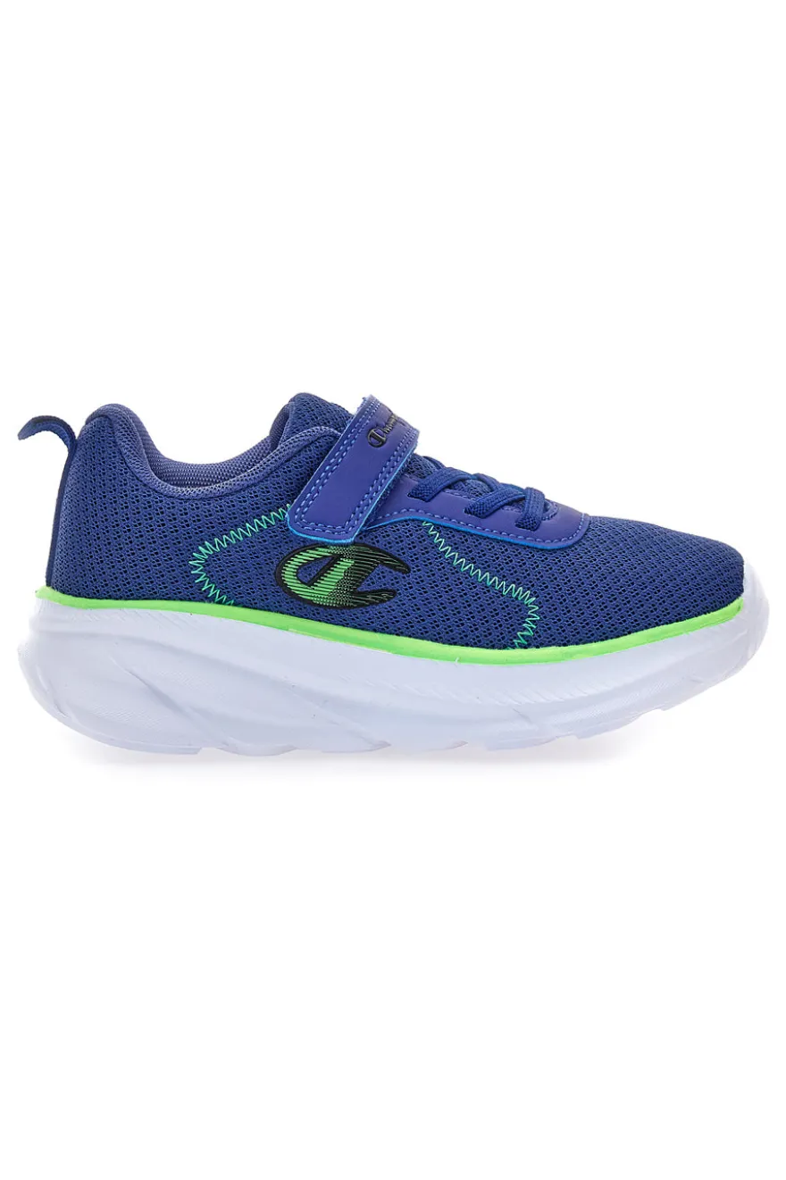 Sneakers blu in mesh con suola chunky e dettagli verdi Champion HRO J B PS Low Cut