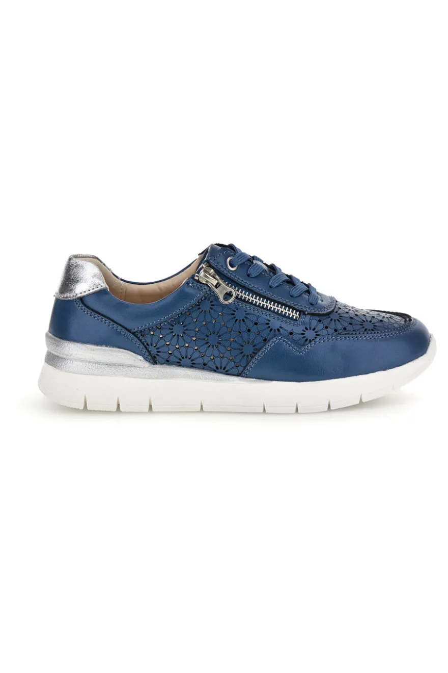 Sneakers blu traforate con arch support in vera pelle Prima riga 182082