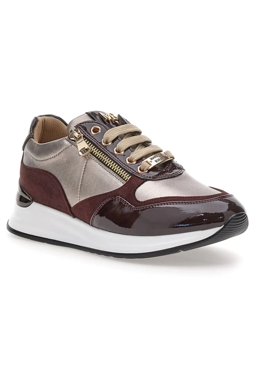 Sneakers bordeaux e beige con zip e dettagli verniciati Mariella Burani 51742C1149