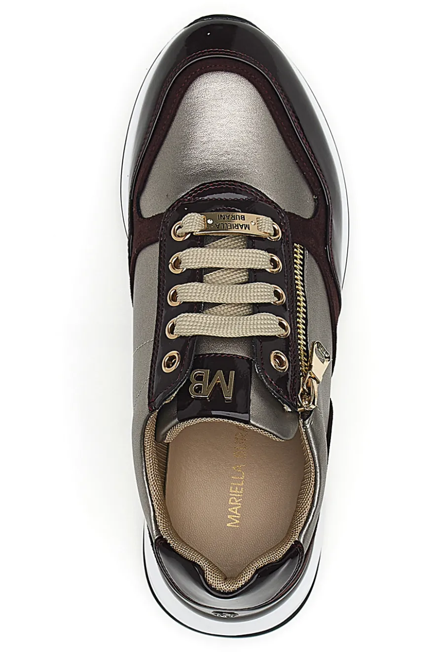 Sneakers bordeaux e beige con zip e dettagli verniciati Mariella Burani 51742C1149
