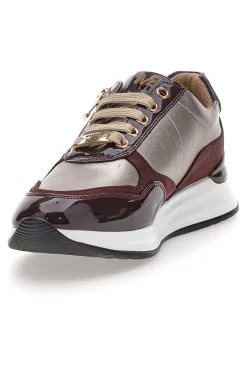 Sneakers bordeaux e beige con zip e dettagli verniciati Mariella Burani 51742C1149