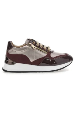 Sneakers bordeaux e beige con zip e dettagli verniciati Mariella Burani 51742C1149