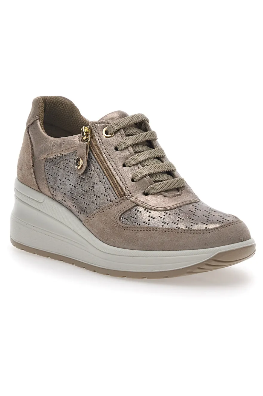 Sneakers Bronzo In Pelle Con Zeppa Imac 555740