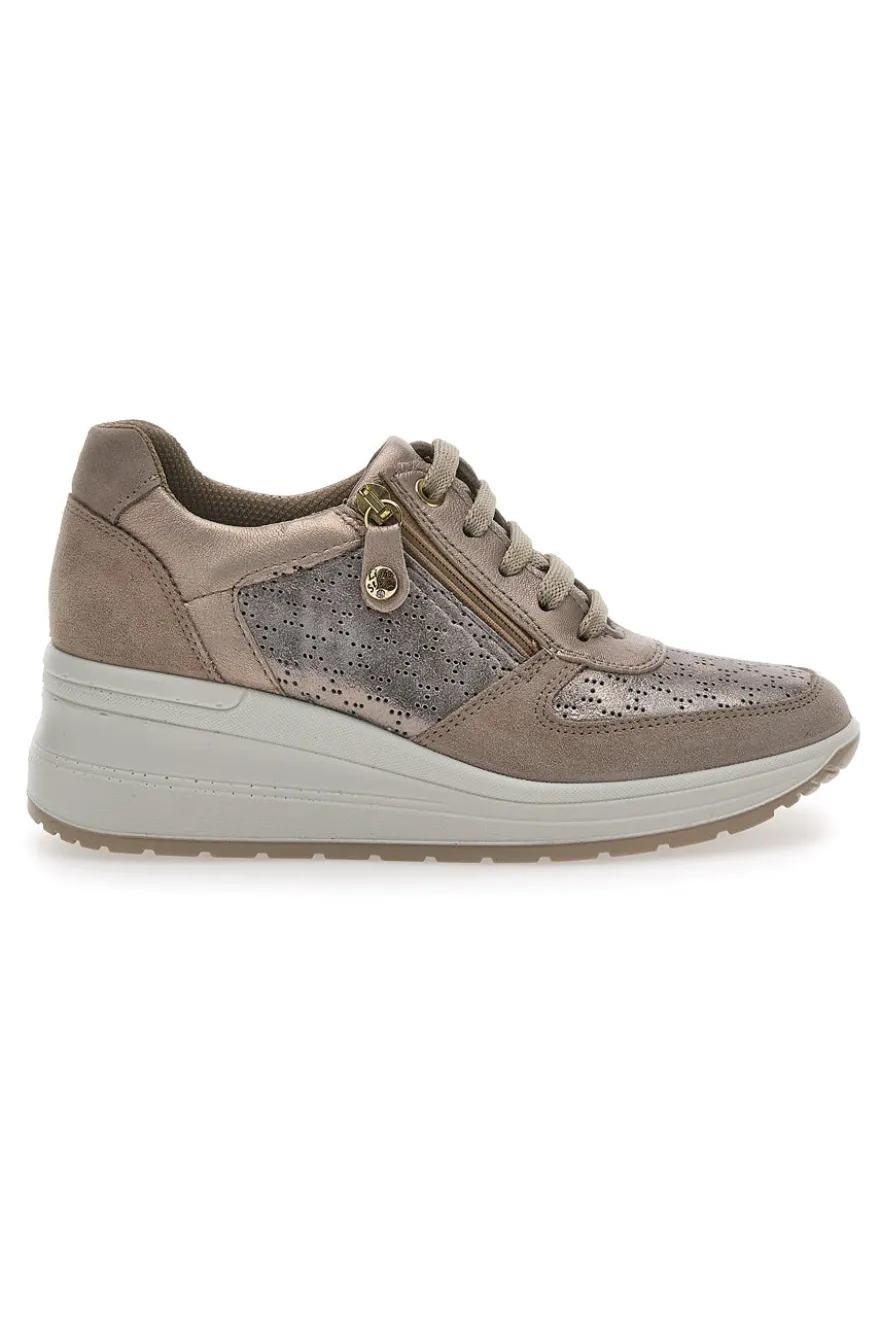 Sneakers Bronzo In Pelle Con Zeppa Imac 555740