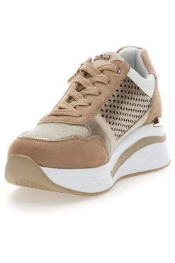 Sneakers cipria traforate con zip e zeppa Inblu 481IN