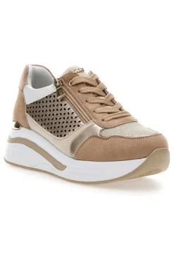 Sneakers cipria traforate con zip e zeppa Inblu 481IN