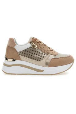 Sneakers cipria traforate con zip e zeppa Inblu 481IN