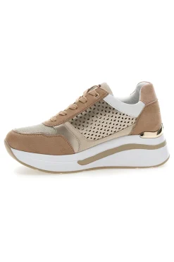 Sneakers cipria traforate con zip e zeppa Inblu 481IN