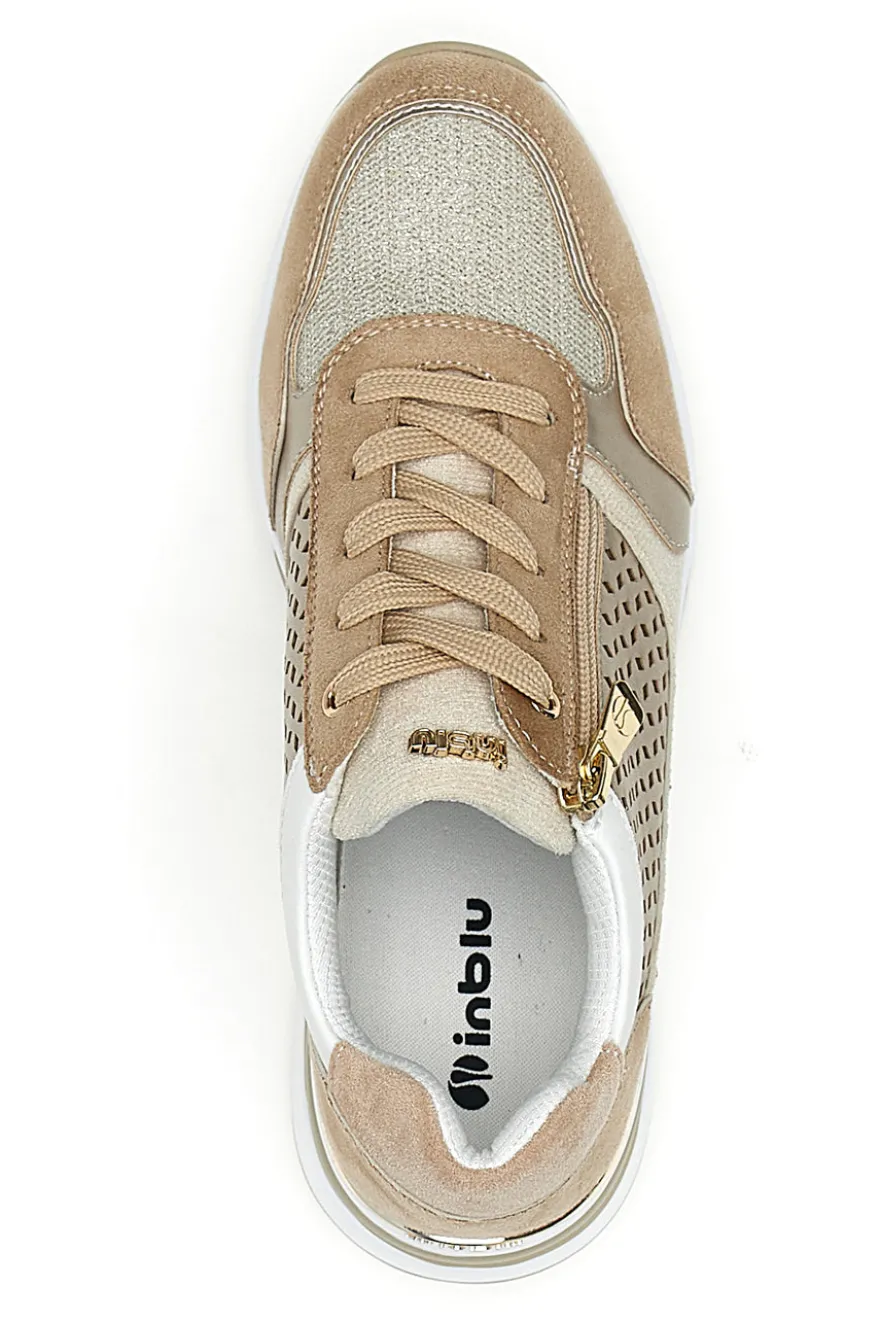 Sneakers cipria traforate con zip e zeppa Inblu 481IN