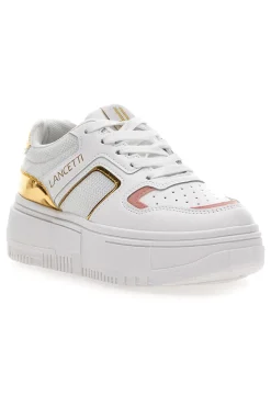 Sneakers con Flatform Lancetti 01 Bianche e Oro