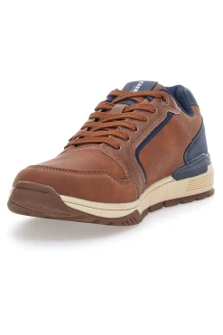 Sneakers cuoio con inserti blu Carrera CAM412046438