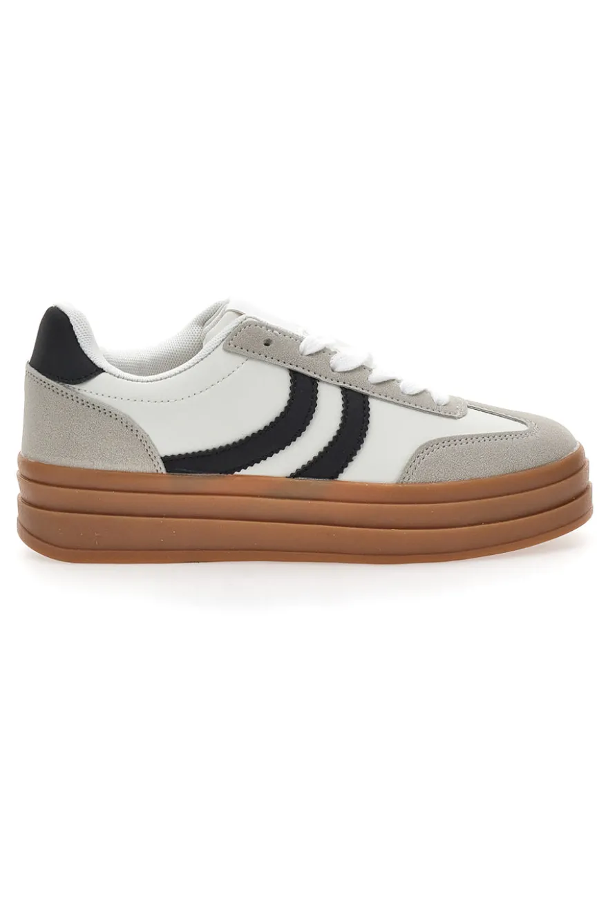 Sneakers Flatform Bianche con Dettagli Nerti Cafè Cost BKTZ3003
