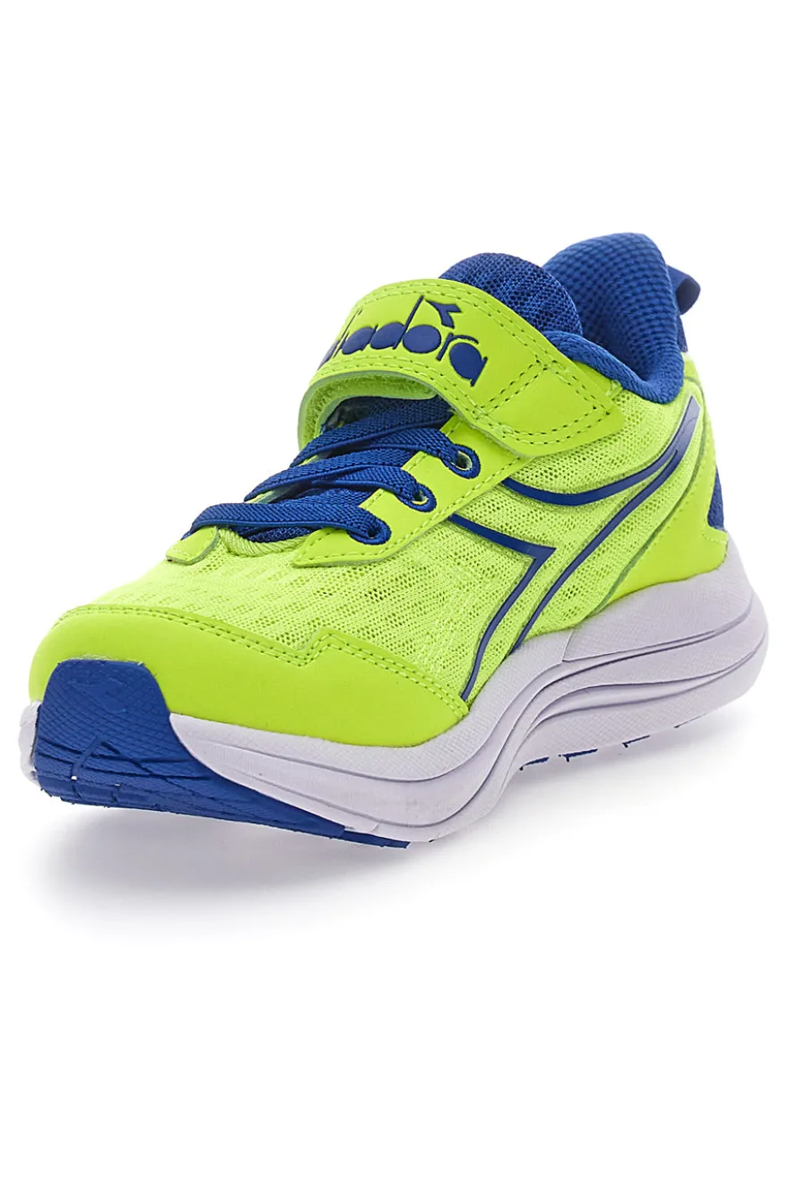 Sneakers Gialle Fluo e Blu con Velcro e Lacci Elastici Diadora Snipe 2 JR